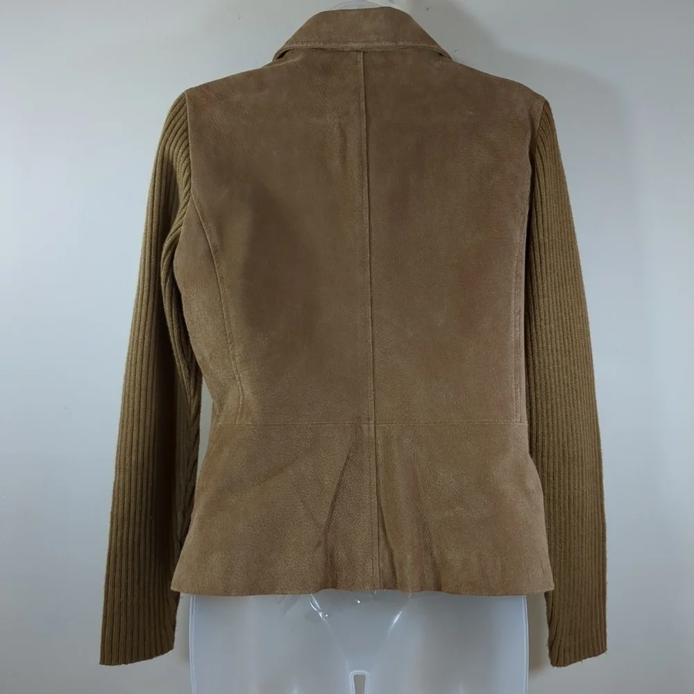 A.M.I. leather jacket with knit sleeves brown jacket, size PM